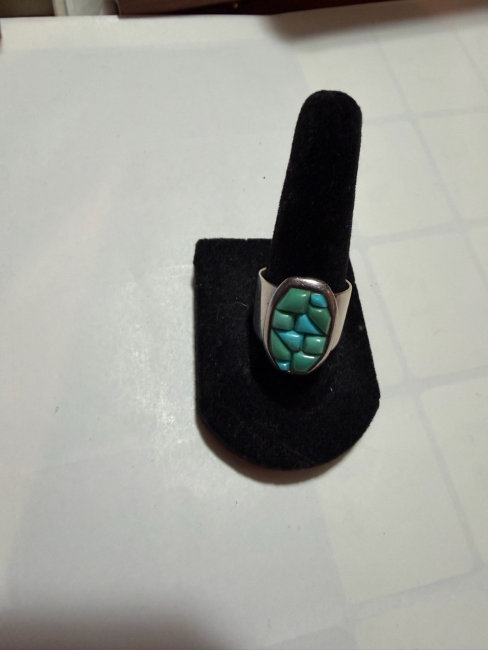 Jay king dessert Turquoise Mosaic Inlay Statement Ring - sterling Silver Band